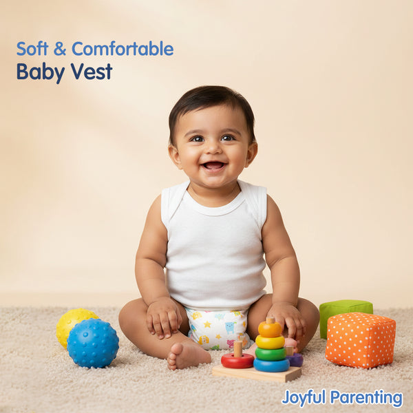 Hopop Baby Envelope Neck Sleeveless Cotton Vest Pack of 3 - White