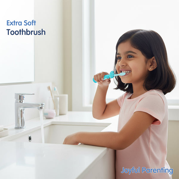 Hopop Kids Toothbrush for 3-8 Years | Extra Soft Bristles | Crocodile Design