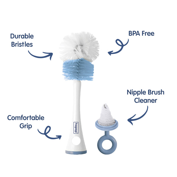 Hopop 2-IN-1 Bottle & Nipple Cleaning Brush with Grooved Handle & Easy Hanging Storage