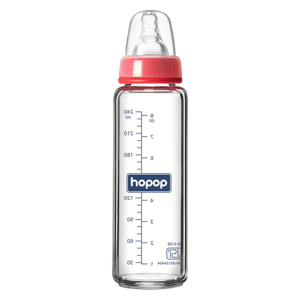 Hopop Premium Glass Feeding Bottle, Slim Neck & BPA-Free - 250 ml