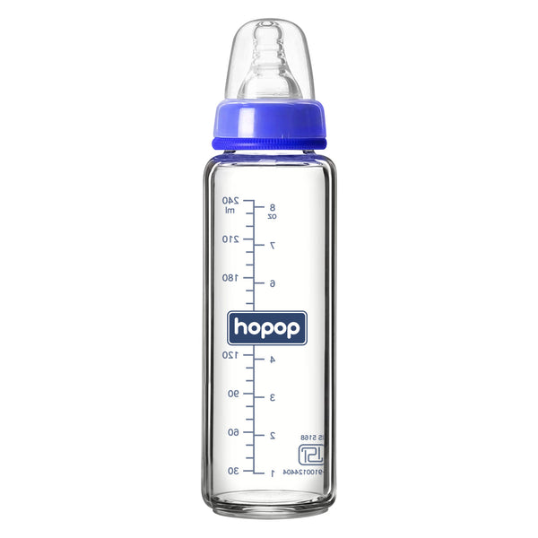 Hopop Premium Glass Feeding Bottle, Slim Neck & BPA-Free - 250 ml