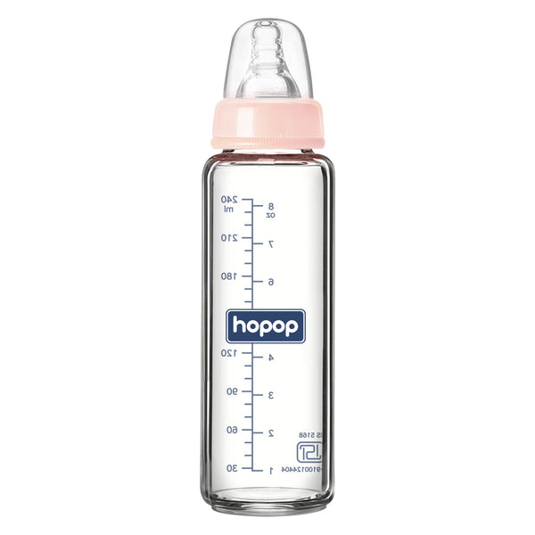 Hopop Premium Glass Feeding Bottle, Slim Neck & BPA-Free - 250 ml