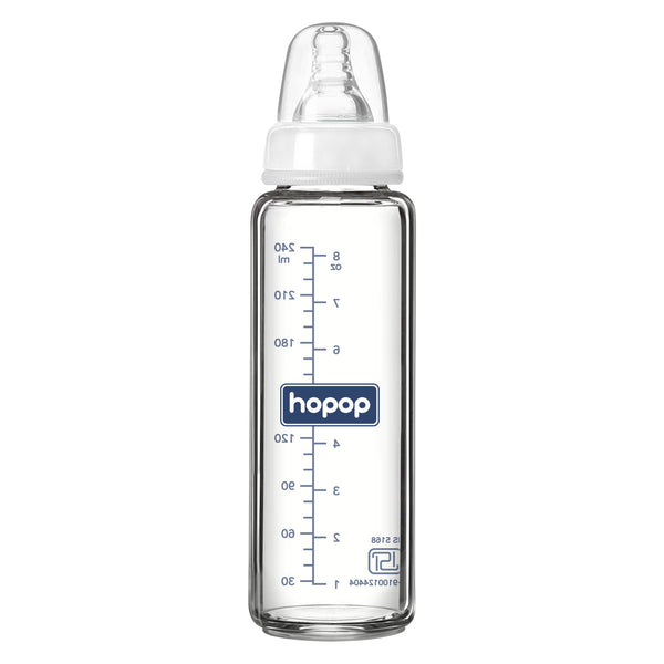 Hopop Premium Glass Feeding Bottle, Slim Neck & BPA-Free - 250 ml