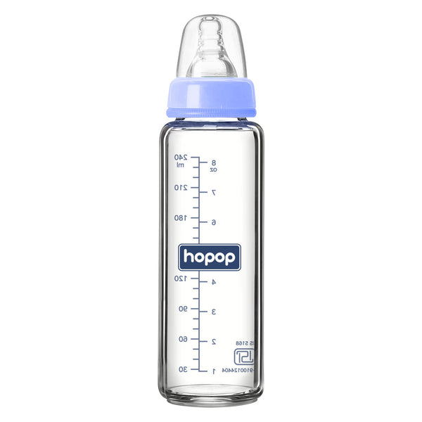 Hopop Premium Glass Feeding Bottle, Slim Neck & BPA-Free - 250 ml