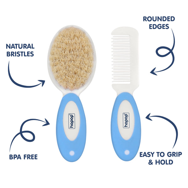Hopop Baby Natural Bristle Hair Brush & Rounded Teeth Comb Set